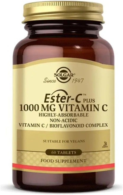 Solgar Ester-C Plus 1000 mg Vitamin C Tablets, 60 Tablets – Gentle on the Stomach, Non-Acidic, Immune Support