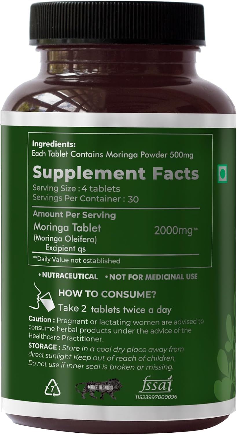 SAPTAMVEDA Natural Moringa Tablets - Organic Drumstick Leaf Food Supplement (120 Tablets) - görsel 3