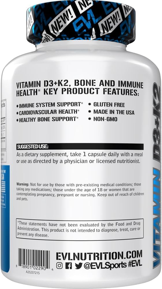 Evlution Nutrition Vitamin D3 & K2 Supplement – 5000IU D3 with 90mcg MK7, 60 Veggie Capsules - görsel 3