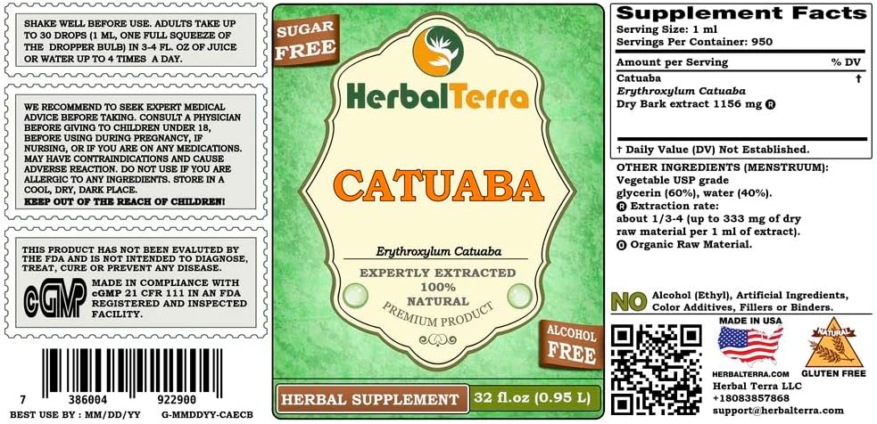 HerbalTerra Catuaba Glycerite - Alcohol-Free Liquid Extract, 32 fl oz (0.95 L) - görsel 2