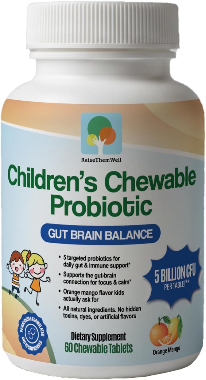 Raise Them Well Children’s Probiotic – Chewable Gut Health Tablets for Kids, Orange Mango, 60 Servings - görsel 1