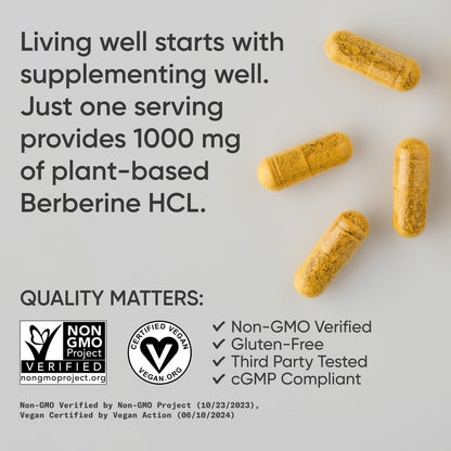 Sports Research Berberine - Herbal Ayurvedic Metabolic Support - 1000 mg - 60 Capsules - Vegan, Gluten-Free, Non-GMO
