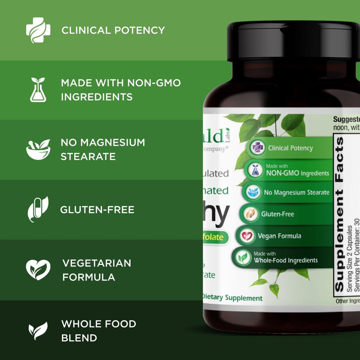 EMERALD LABS B-Healthy - Vegan Vitamin B Complex with Methylated Folic Acid - 60 Vegetable Capsules - görsel 4