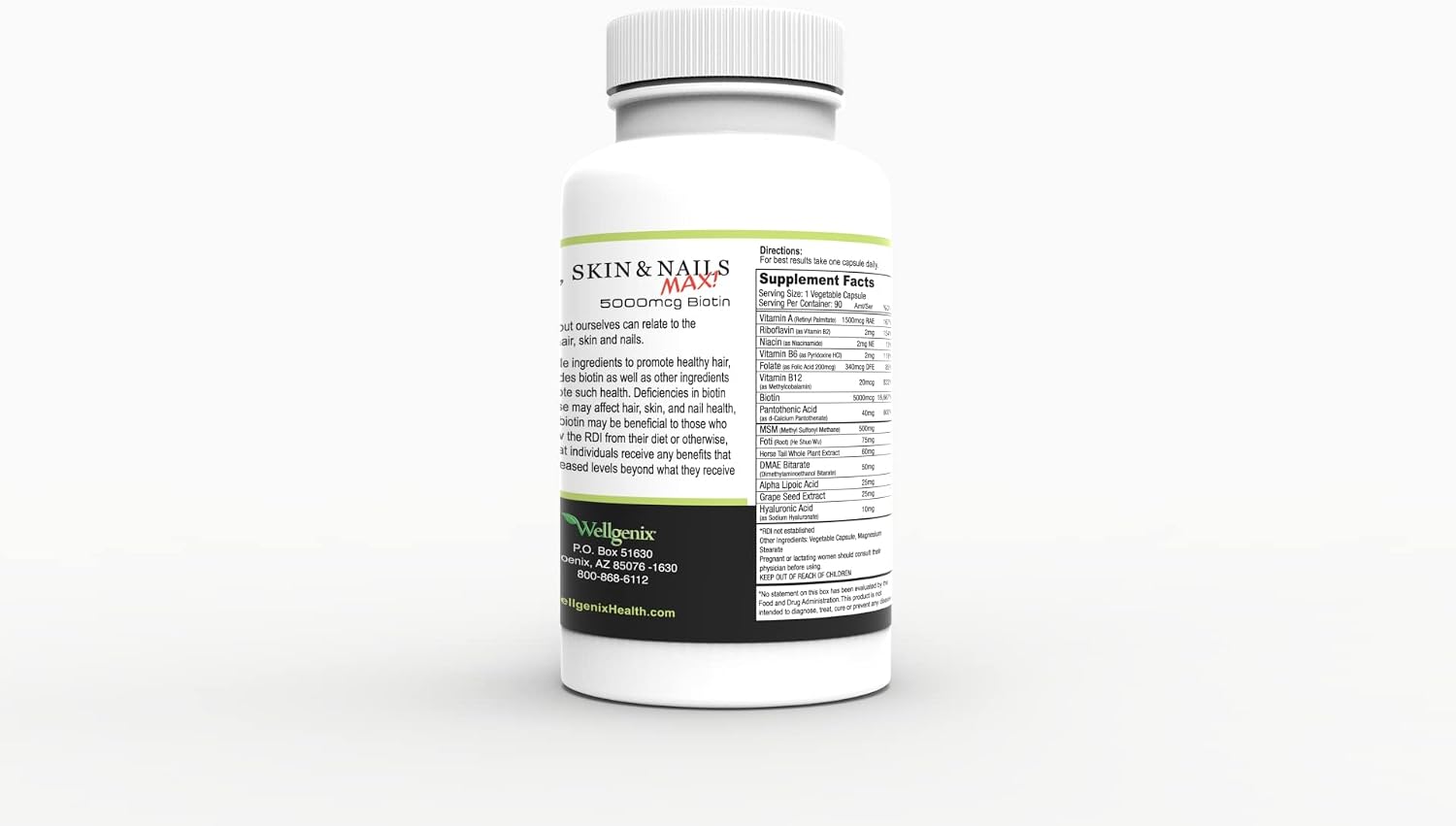 Wellgenix Purvana MAX Hair, Skin & Nails Food Supplement - 5000mcg Biotin with MSM & B-Complex, 180 Vegan Capsules (2-Pack) - görsel 5