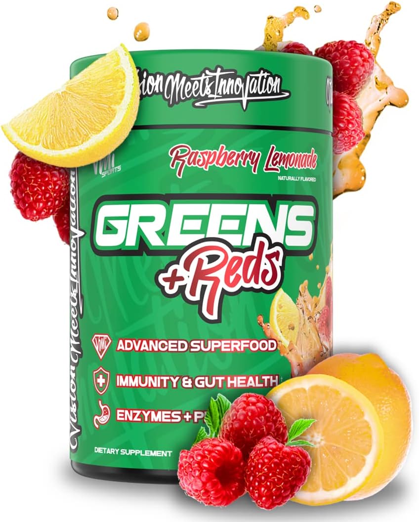 VMI Sports Greens + Reds Advanced Superfood - Immunity & Gut Health with Enzymes & Probiotics, 30 Servings (Raspberry Lemonade) - görsel 1