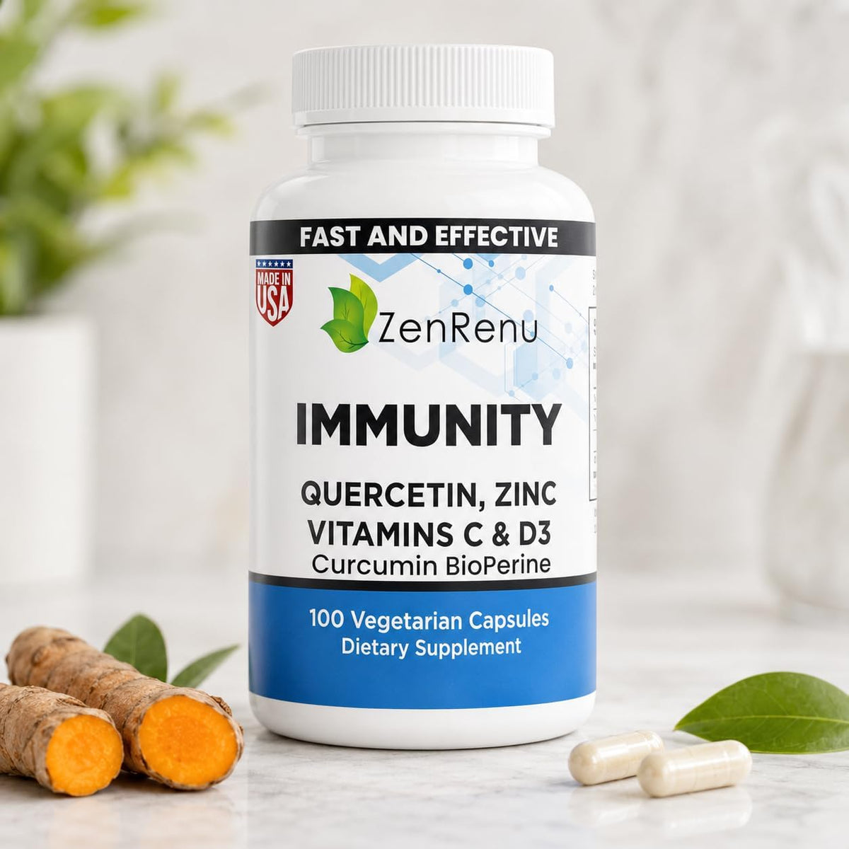 Immunity Quercetin 700 mg with Zinc, Vitamin C, Vitamin D3, and Curcumin – 100 Vegetarian Capsules - görsel 1