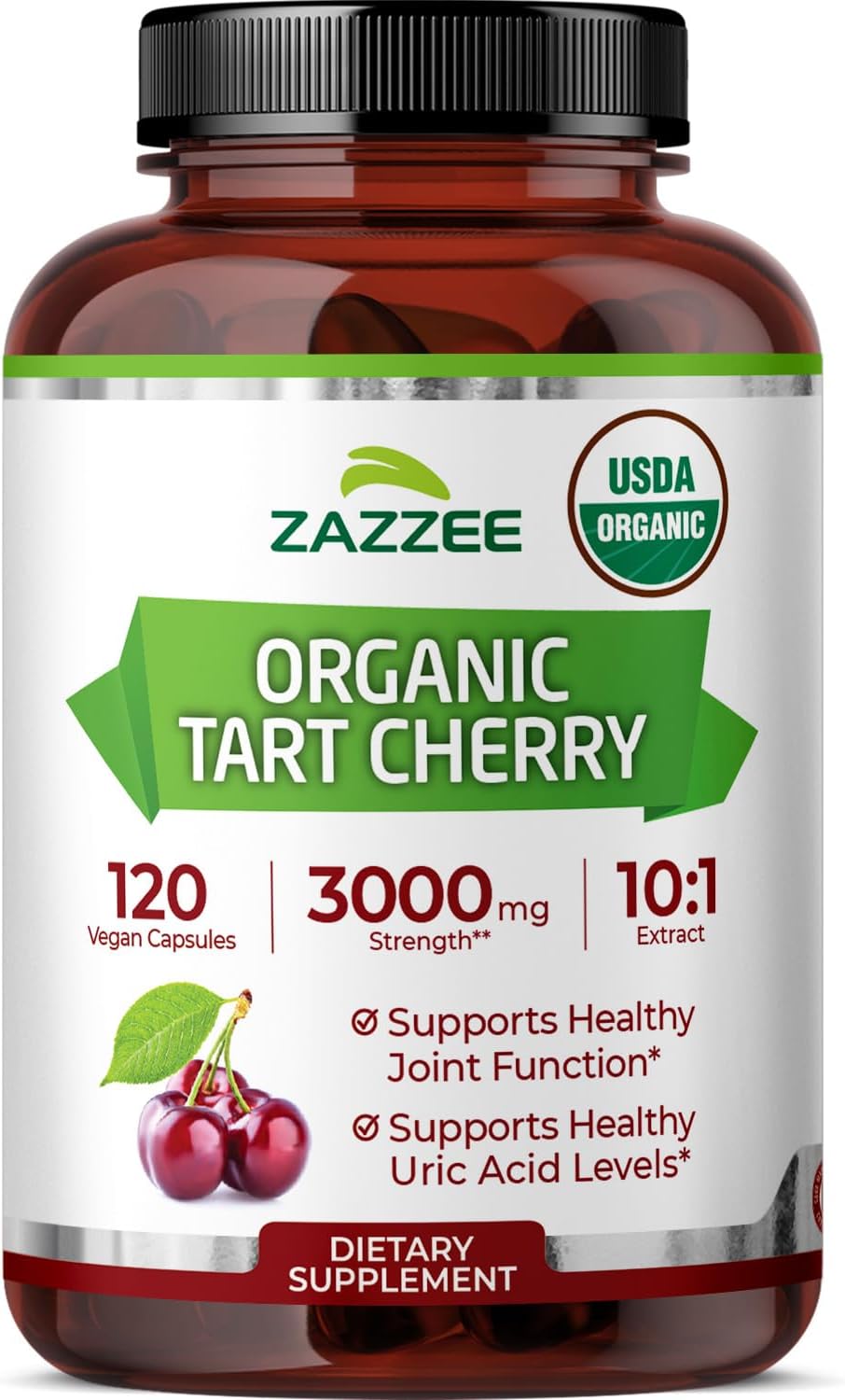 Zazzee USDA Organic Tart Cherry 10:1 Extract - 120 Vegan Capsules - görsel 1