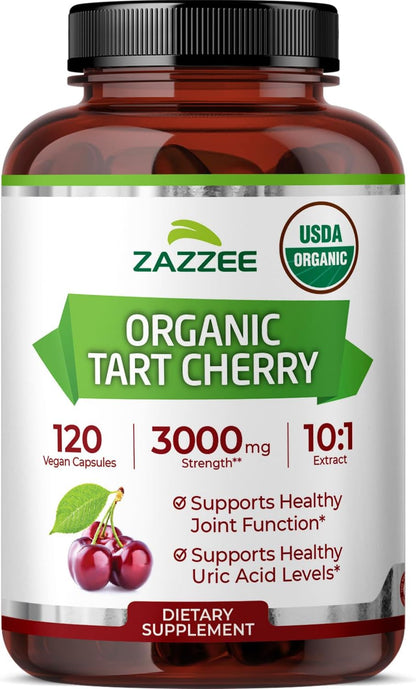 Zazzee USDA Organic Tart Cherry 10:1 Extract - 120 Vegan Capsules