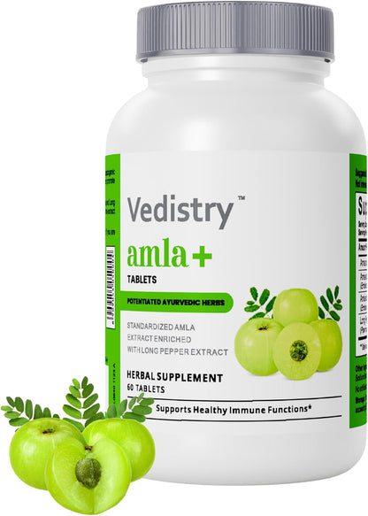 Vedistry Amla Supplement 1100mg - Indian Gooseberry with Long Pepper for Immunity & Energy - 60 Tablets