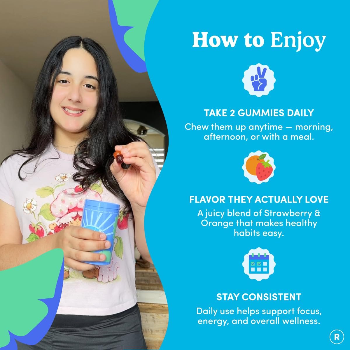 FIRST DAY Vitamins for Teens - Teen Multivitamins for Girls & Boys 12-17, Organic Fruit & Veg Blend - 12 Key Nutrients: Vitamins A, B1, B2, B6, B9, B12, C, D3, E, K2 - 60 Day Supply - görsel 8