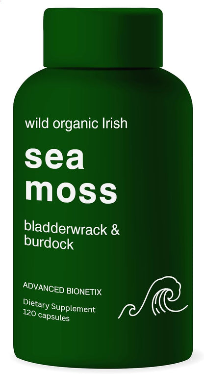Advanced Bionetix Organic Irish Sea Moss Capsules with Bladderwrack and Burdock Root - 120 Capsules