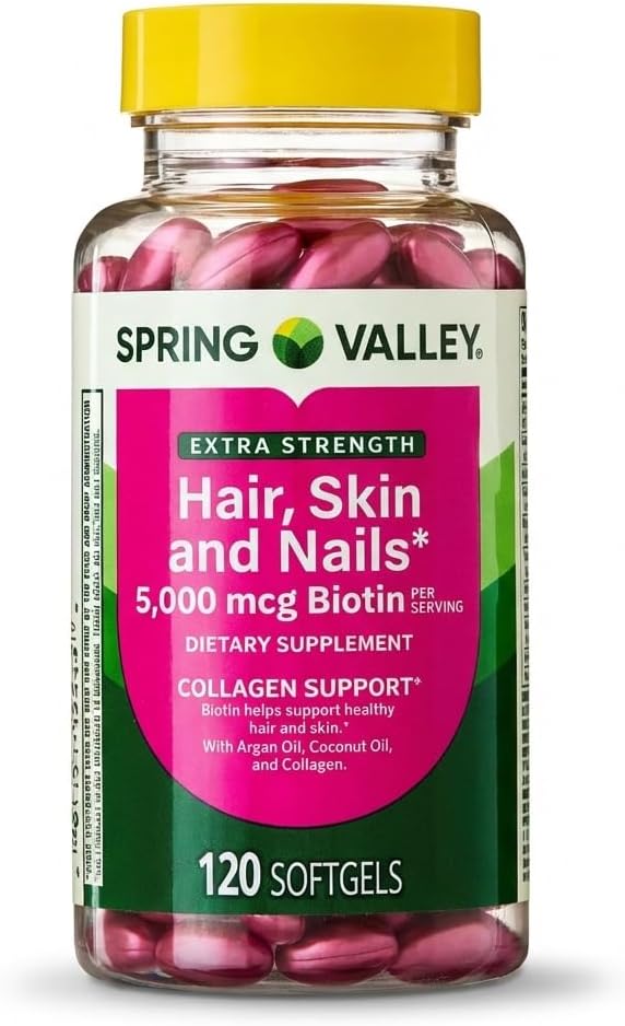 Spring Valley Extra Strength Hair, Skin & Nails Dietary Supplement, 5000 mcg, 120 Softgels - görsel 1
