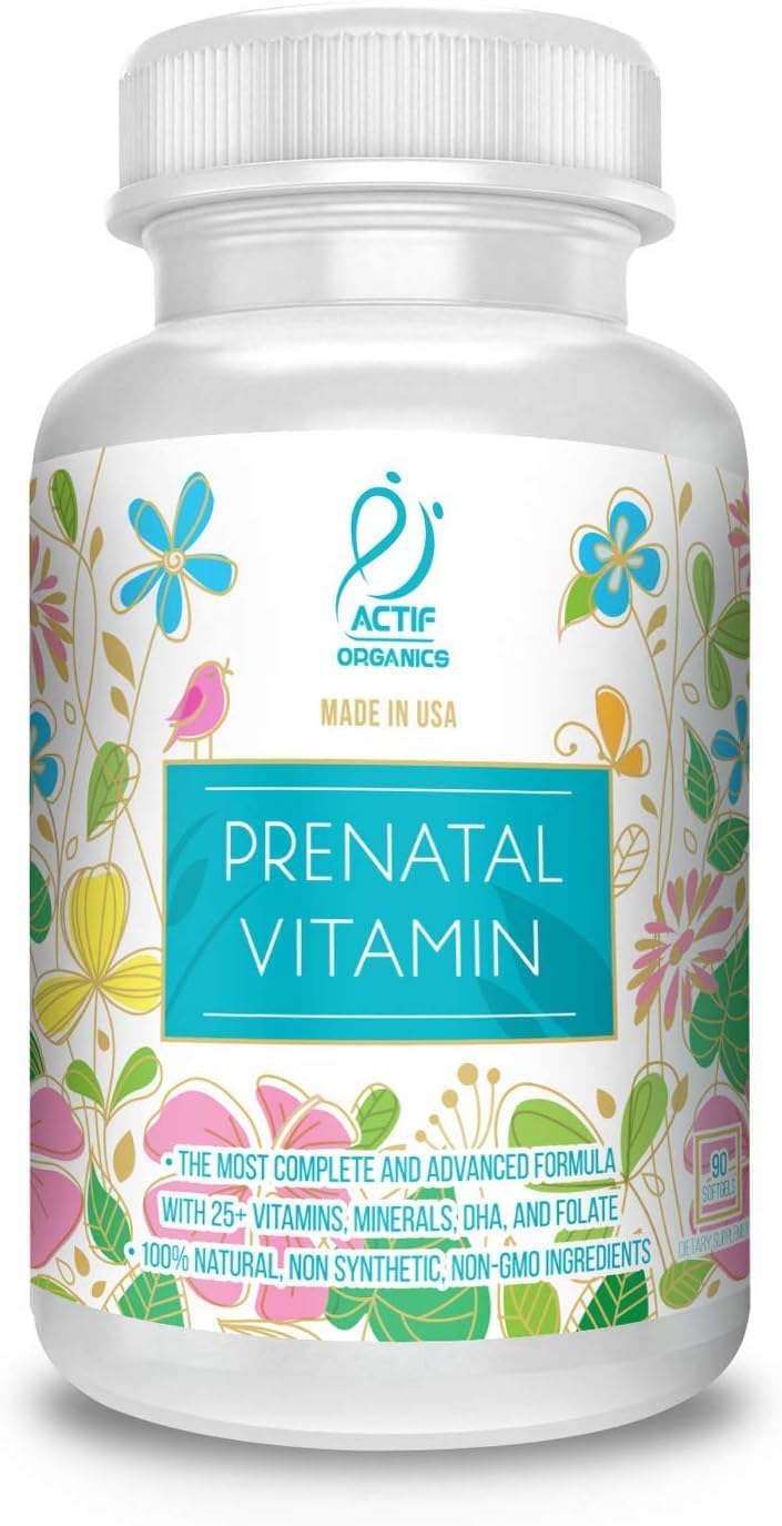 ACTIF Organic Prenatal Vitamin with 25+ Organic Vitamins, DHA, EPA, Omega-3, and Organic Herbal Blend - 90 Capsules - görsel 1