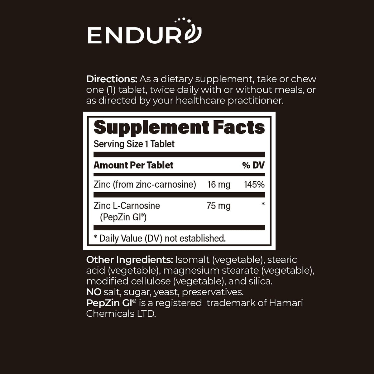ENDUR PepZinGI - Zinc-Carnosine 75 mg Chewable Tablets (60 Count) - görsel 6