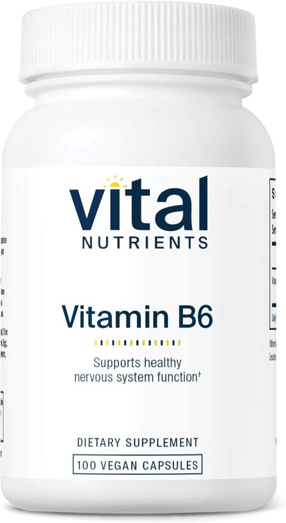 Vital Nutrients Vitamin B6 – 100 mg Pyridoxine HCl, 100 Capsules