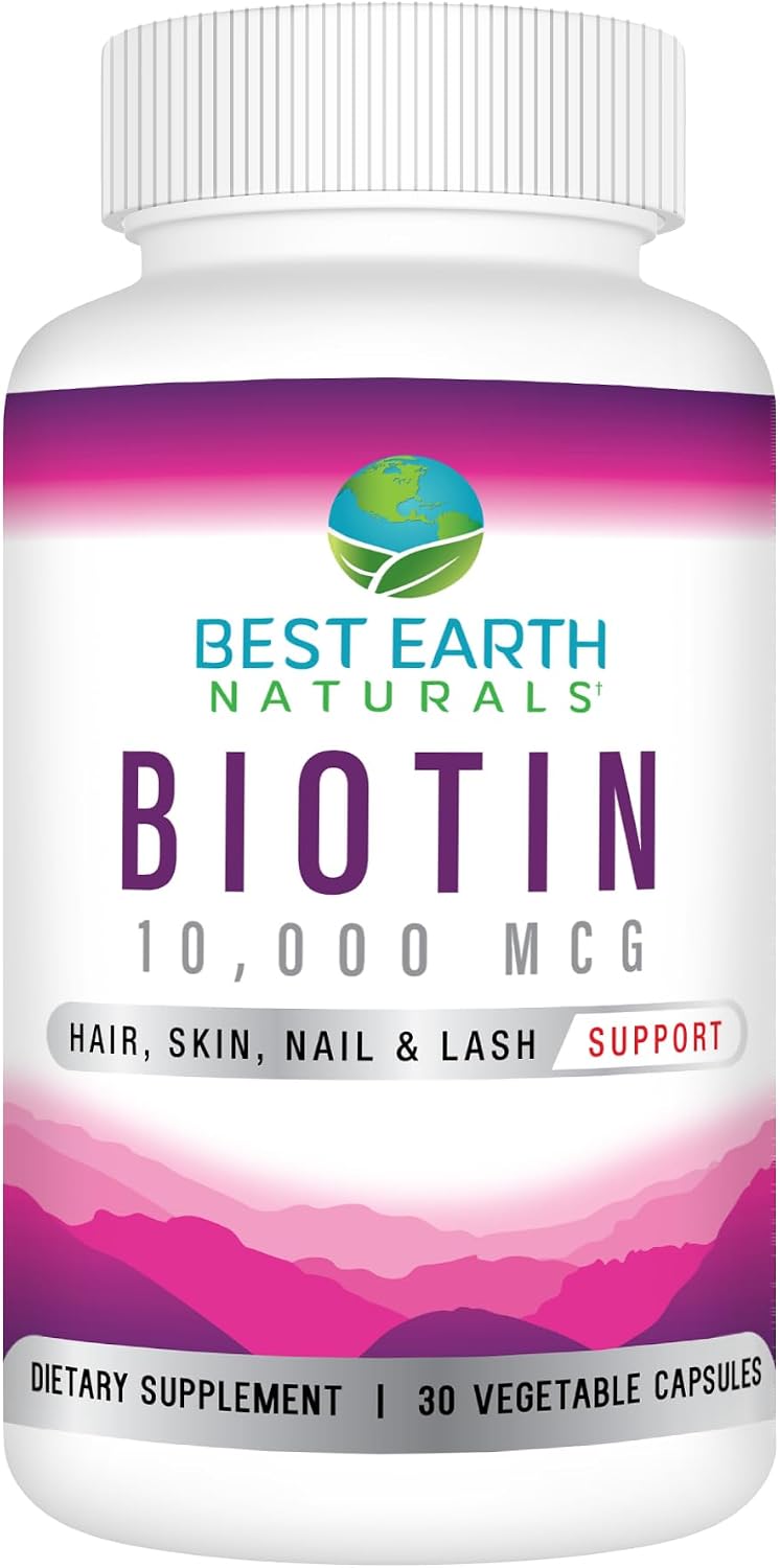 Best Earth Naturals Biotin 10,000mcg – Extra Strength Supplement for Hair, Skin & Nails - görsel 1