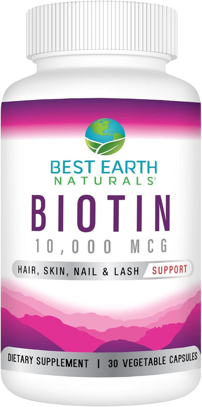Best Earth Naturals Biotin 10,000mcg – Extra Strength Supplement for Hair, Skin & Nails