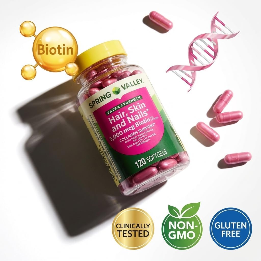 Spring Valley Extra Strength Hair, Skin & Nails Dietary Supplement, 5000 mcg, 120 Softgels - görsel 4