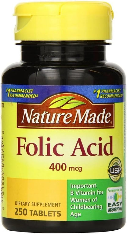 Nature Made Folic Acid 400 mcg (665 mcg DFE) Tablets – 250 Count (Pack of 3)