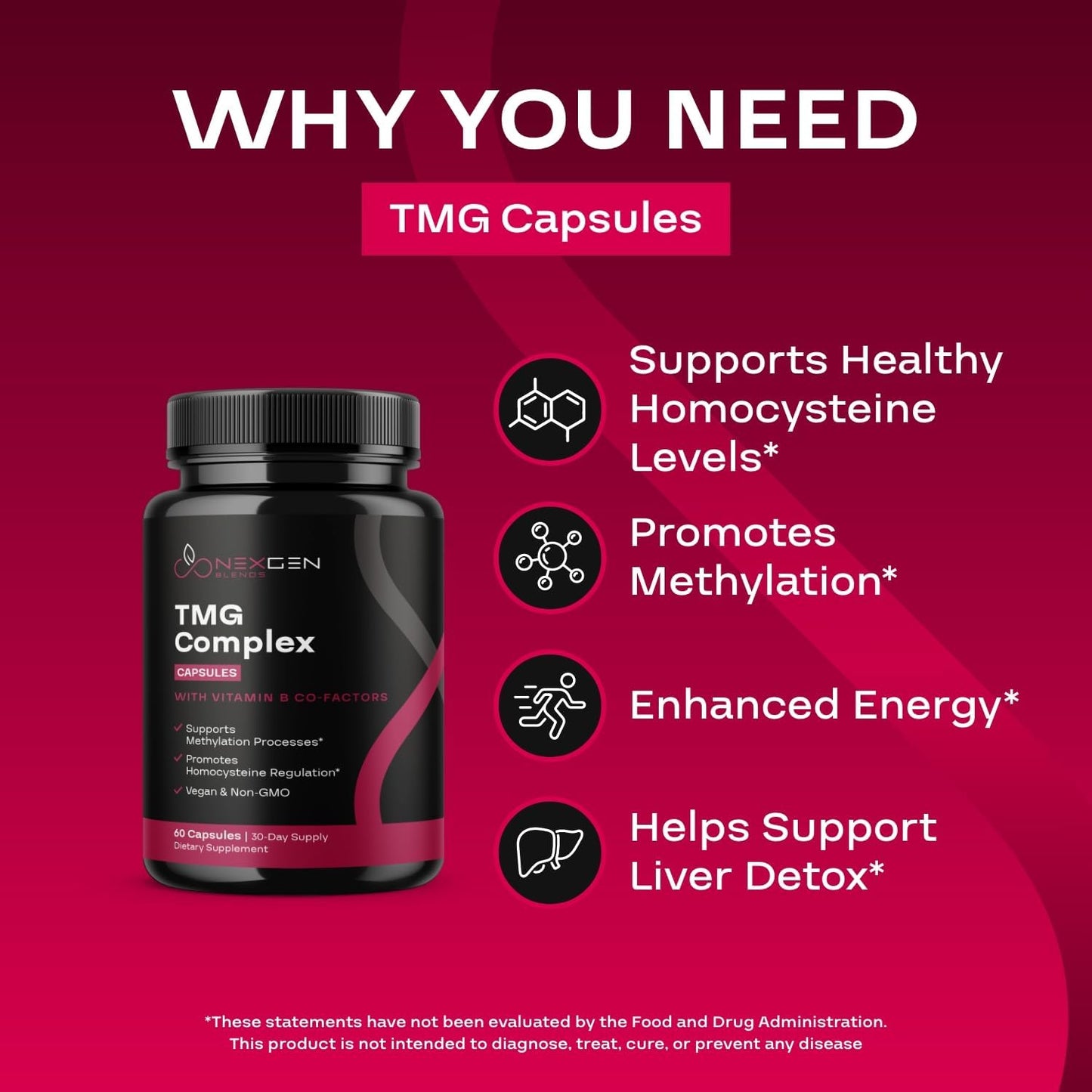TMG Trimethylglycine Supplement with Methyl B Complex - 500mg Betaine TMG with Methylated B Vitamins for Homocysteine Support - Vegan & Non-GMO (1 Month Supply) - görsel 3