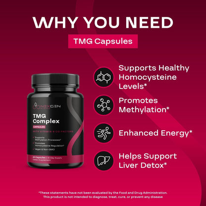 TMG Trimethylglycine Supplement with Methyl B Complex - 500mg Betaine TMG with Methylated B Vitamins for Homocysteine Support - Vegan & Non-GMO (1 Month Supply)