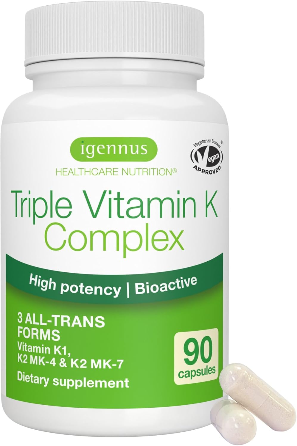 Igennus High Potency Vitamin K Complex, K1 & K2 (MK-4 & MK-7), 90 Capsules - görsel 1
