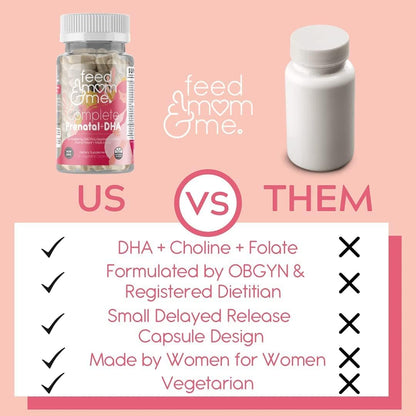 Feed Mom & Me Prenatal Vitamin + DHA - 22 Vitamins & Minerals for Baby’s Development & Mum's Nourishment, 30-Day Supply