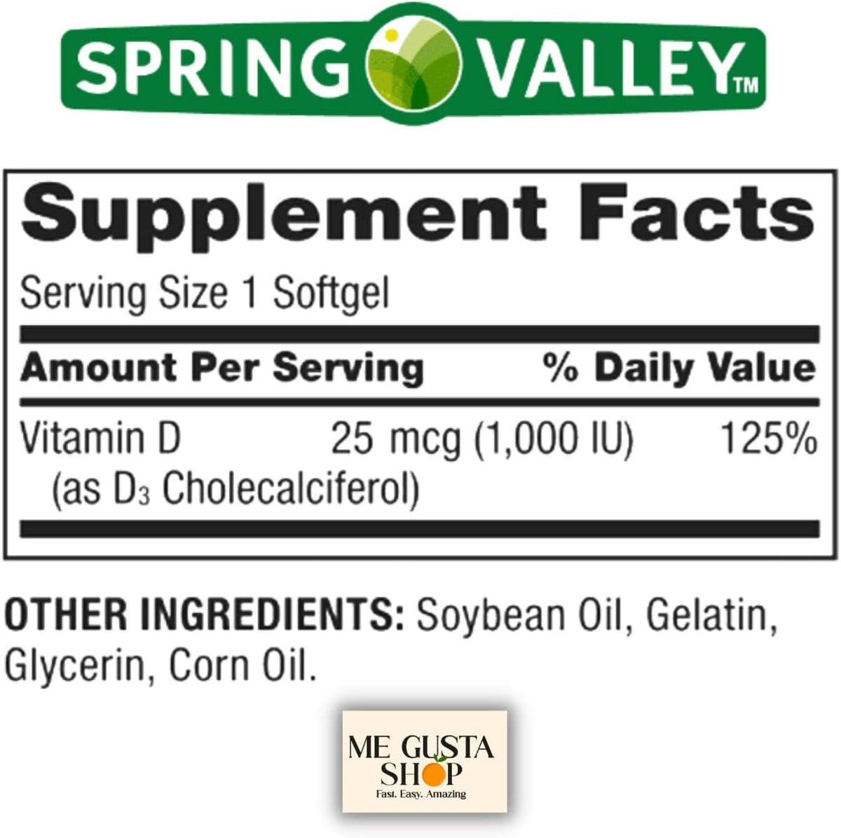 Spring Valley Vitamin D3 25 mcg (1,000 IU) Softgels, 200 Count - görsel 2