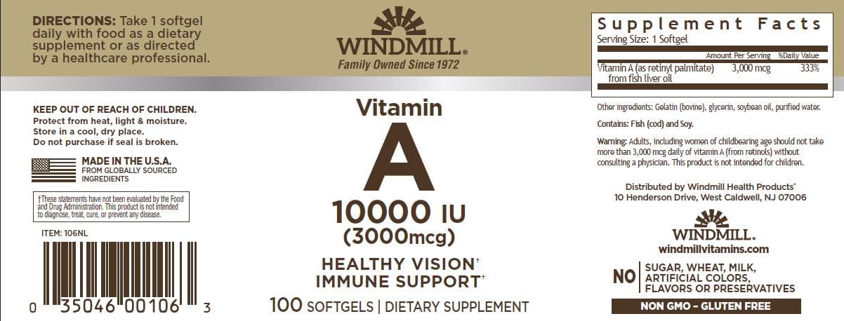 Vitamin A 10,000 IU Softgels – Fish Liver Oil, Non-GM, Gluten-Free (100 Count) - görsel 2