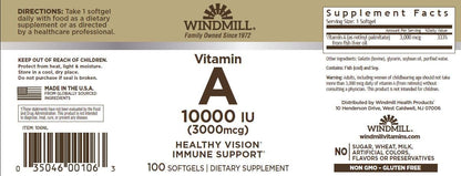 Vitamin A 10,000 IU Softgels – Fish Liver Oil, Non-GM, Gluten-Free (100 Count)