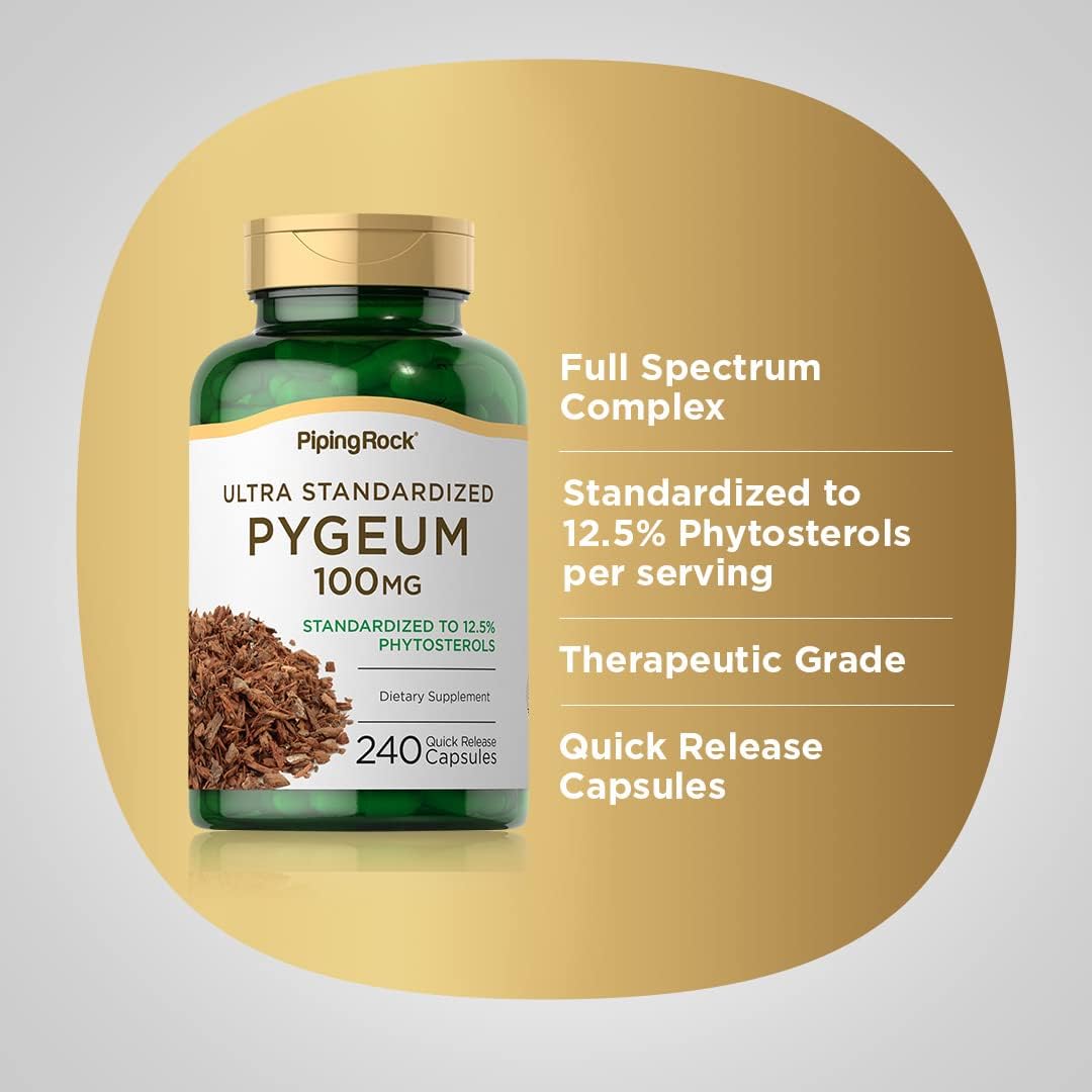 Piping Rock Pygeum 100mg - 240 Capsules - Standardised Pygeum Africanum Bark Extract - görsel 4