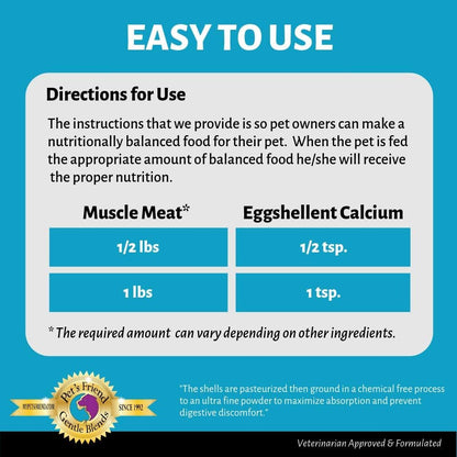 Pet's Friend Eggshellent Calcium for Dogs and Cats – Fine Eggshell Powder, 16 oz (454 g)