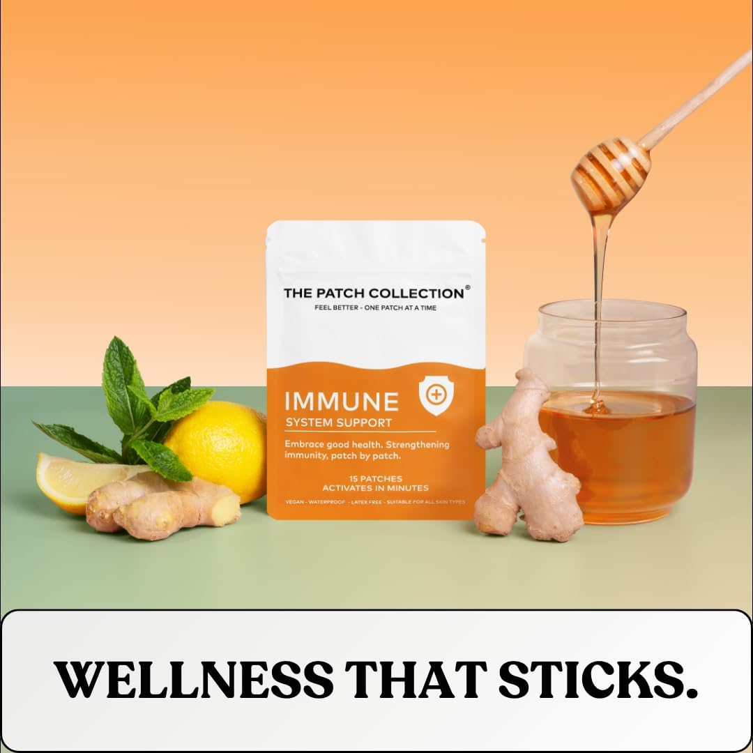 The Patch Collection® - High Strength Immune System Support Patch | 6-in-1 Complex with Vitamin C, D, B12, Zinc, Turmeric, Elderberry, Ginkgo Biloba, Echinacea | Vegan & Latex Free (Pack of 15) - görsel 2