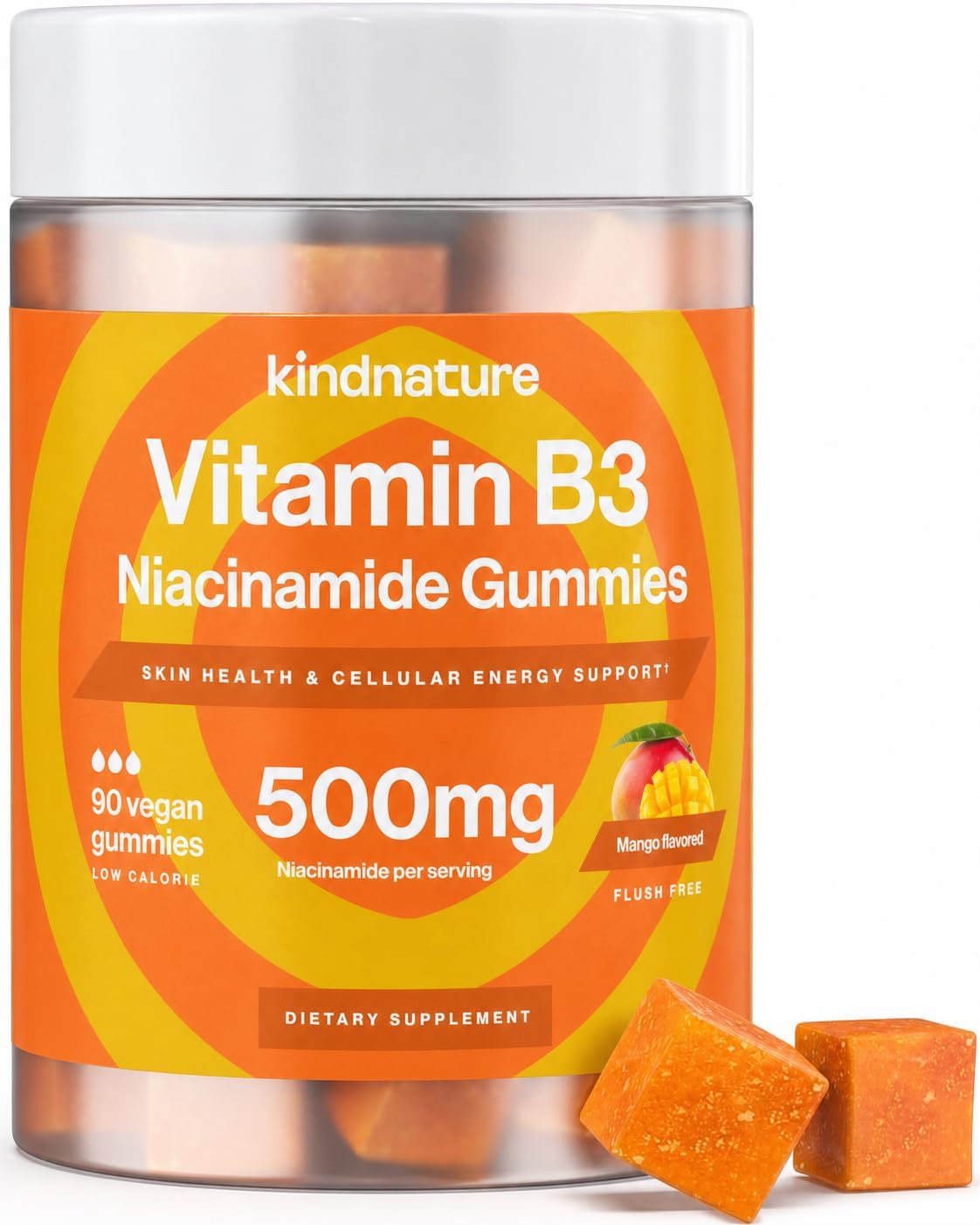 Kindnature Vitamin B3 Niacinamide Gummies 500mg – Flush-Free Niacin Supplement – Contributes to Normal Skin, Energy Metabolism & Nervous System Function – Vegan, Non-GMO, Gluten-free, Soya-Free – 90 Gummies - görsel 1