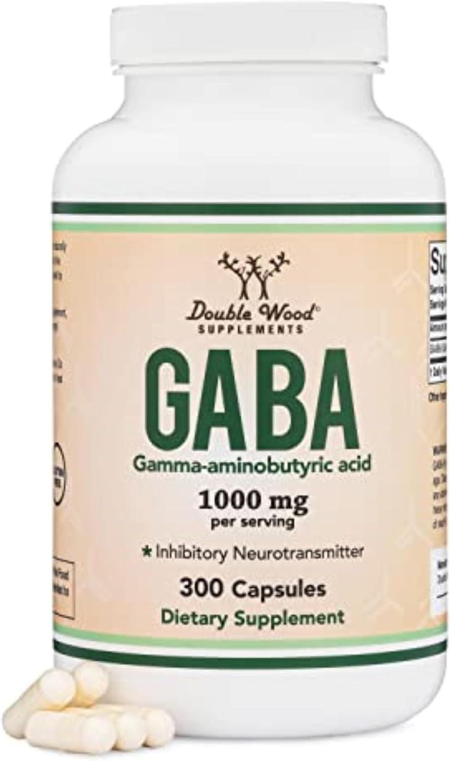 GABA Supplement (300 Capsules, 1,000mg per Serving) – Supports Relaxation and Sleep | Vegan, Gluten-free, Non-GMO | Double Wood - görsel 1