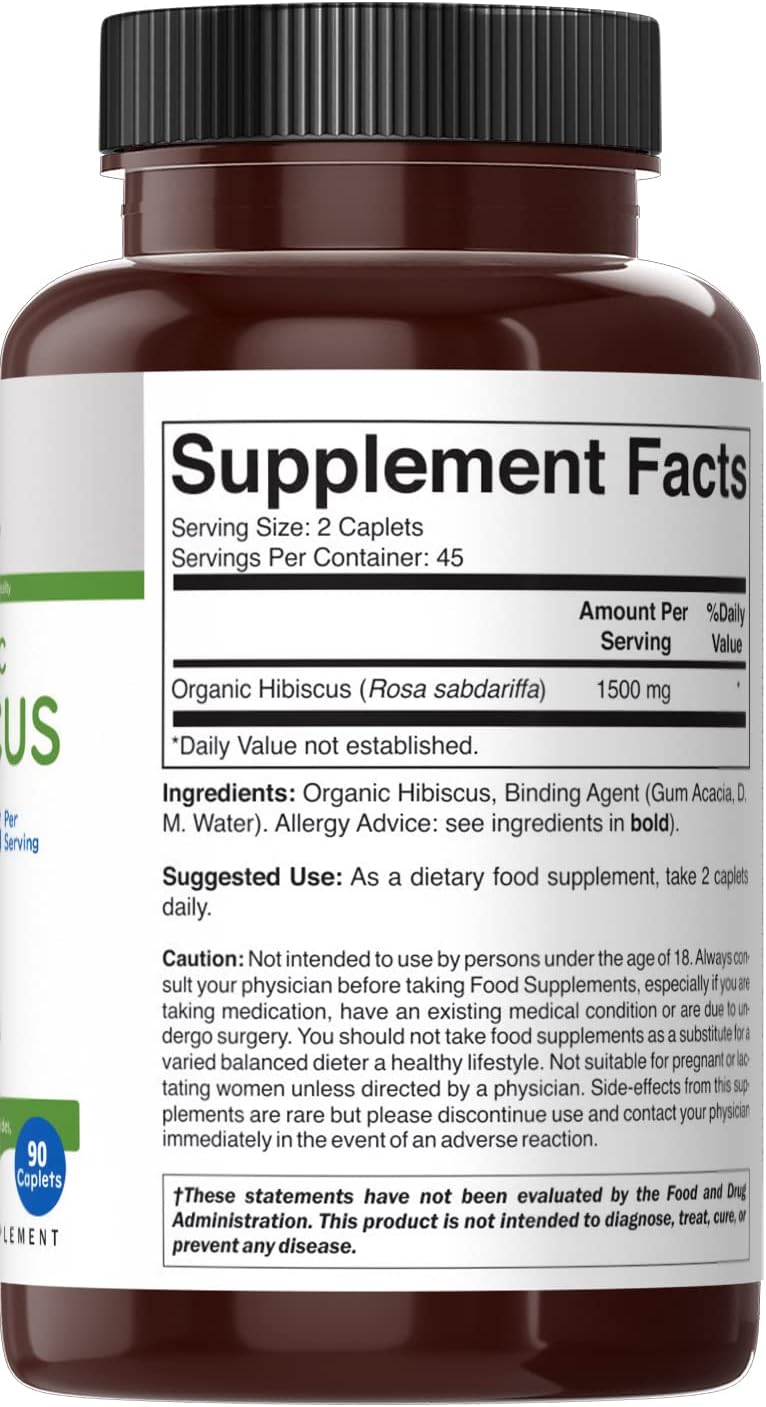 Organic Hibiscus 1500mg, 45 Servings, Vegetarian, Gluten-free, 90 Vegetarian Tablets - görsel 4