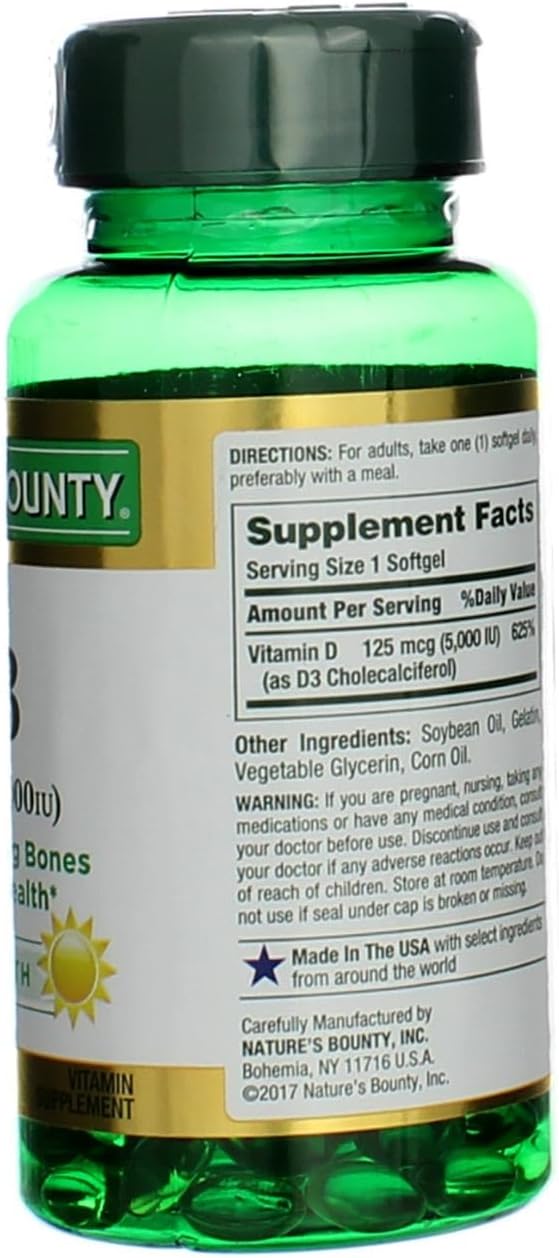 Nature's Bounty Vitamin D3 5000 IU Softgels, 100 Count - görsel 3