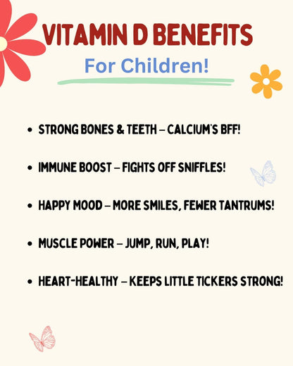 Krunchy Kids Vitamin D3 Gummies for Children 2+ – Clean Ingredients Strawberry Gummies, Vegan & Non-GMO, Low Glycaemic Vitamin D Supplement for Immune & Bone Support, 30 Count