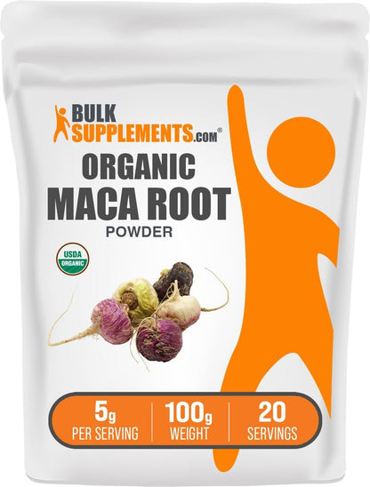 BulkSupplements.com Organic Maca Powder - Organic Maca Root Powder, Superfood Supplement - Gluten-free, 5g per Serving, 100g