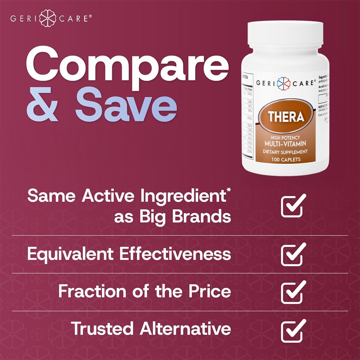 GeriCare Thera High Potency Multivitamin Tablets - 100 Count - görsel 4