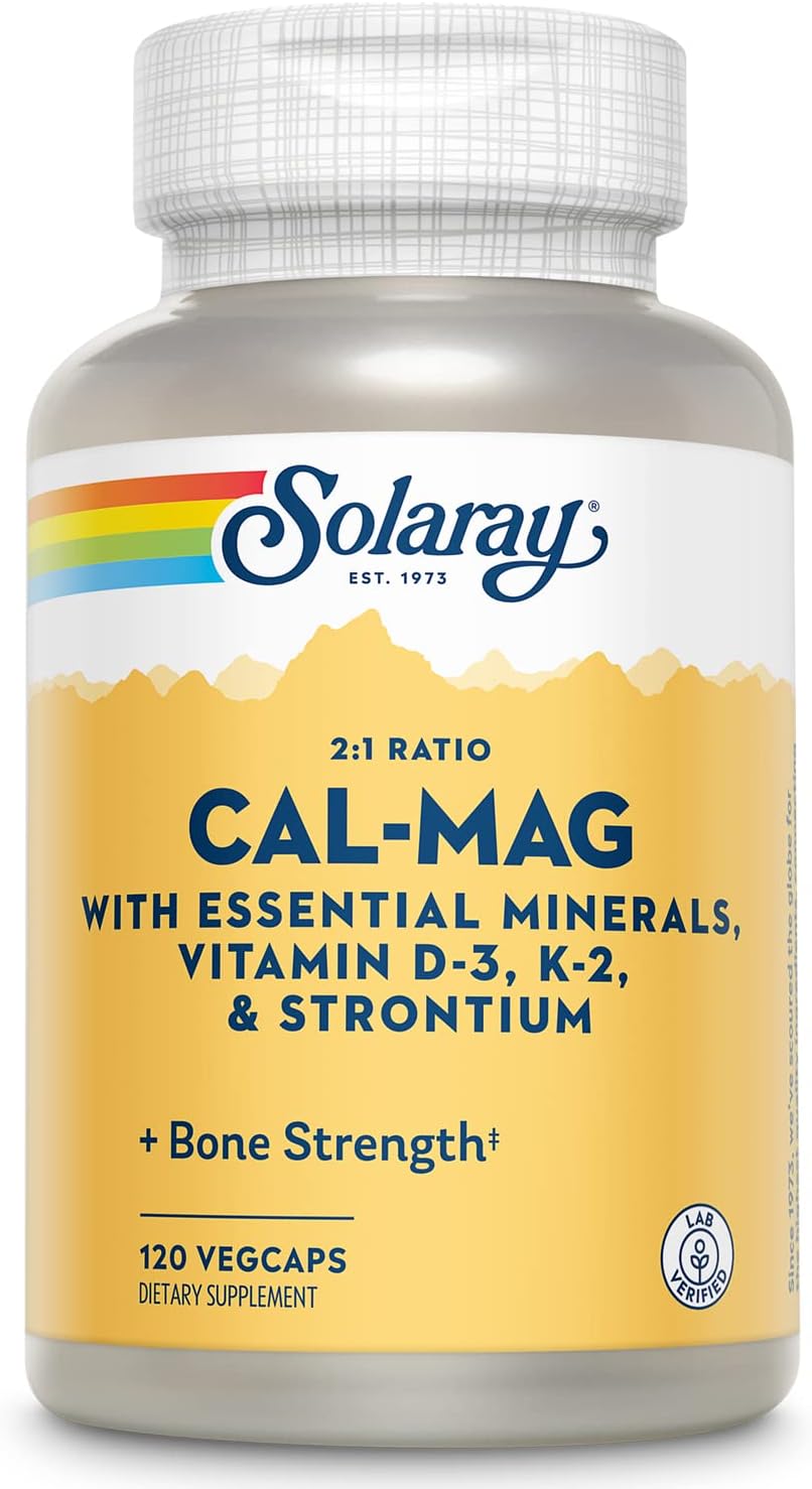 Solaray Cal-Mag with Essential Minerals - 120 Vegan Capsules – Image 1