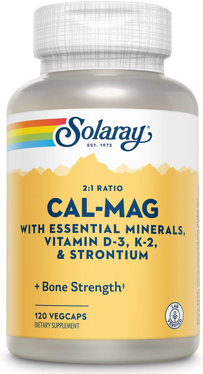 Solaray Cal-Mag with Essential Minerals - 120 Vegan Capsules – Image 1