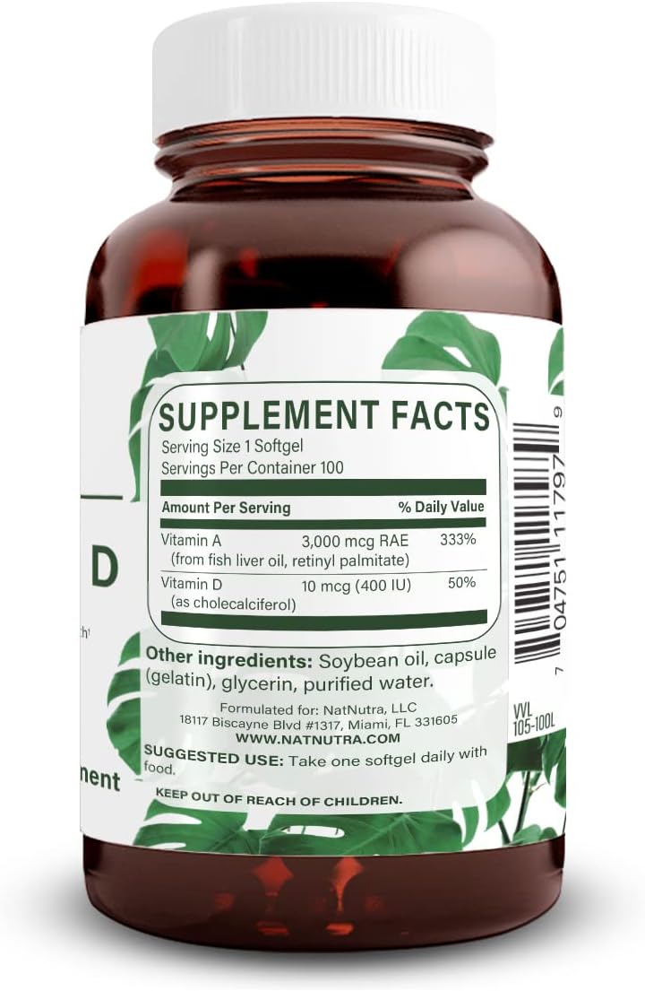 Natural Nutra Vitamin A & D - 10000 IU / 400 IU, 100 Softgels - görsel 2