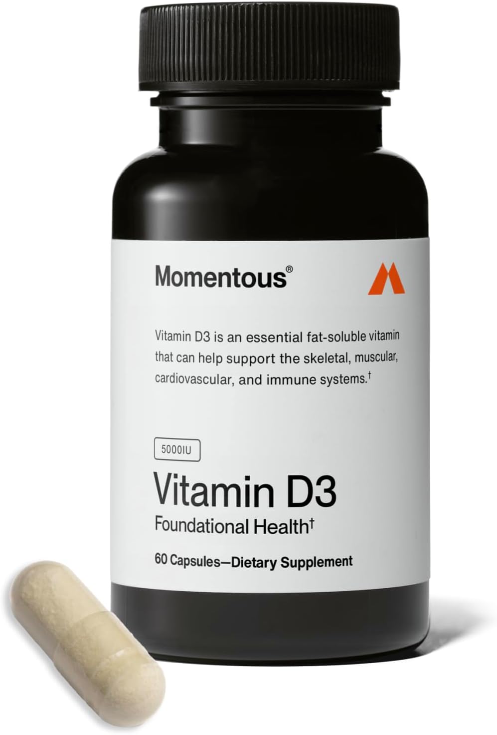 Momentous Vitamin D3 Supplement - 5,000 IU - NSF Certified for Sport - Gluten-free - 60 Capsules - görsel 1