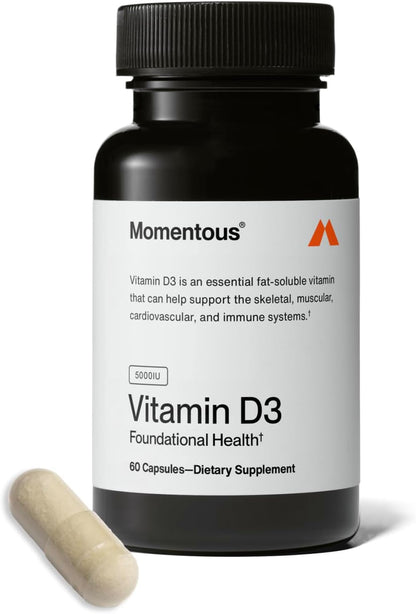 Momentous Vitamin D3 Supplement - 5,000 IU - NSF Certified for Sport - Gluten-free - 60 Capsules