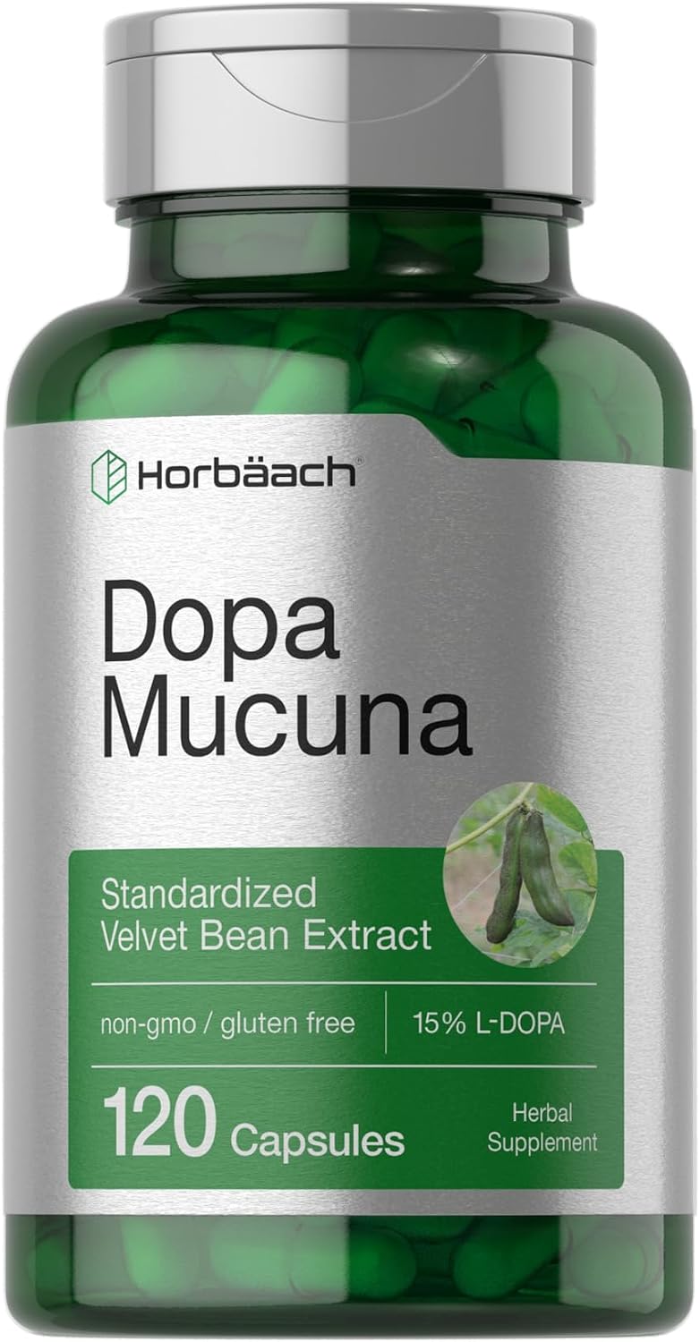 Horbäach Dopa Mucuna Food Supplement | 120 Capsules | Velvet Bean Herbal Extract | 15% L-DOPA | Non-GM & Gluten-free - görsel 1