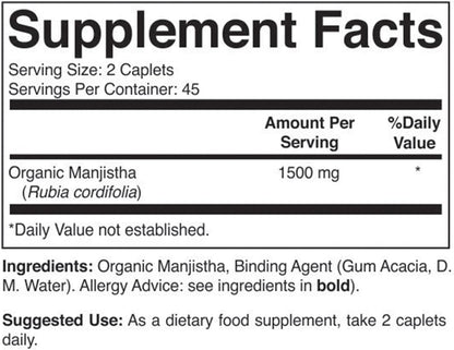 Brieofood Organic Manjistha 1500mg - 90 Vegetarian Tablets