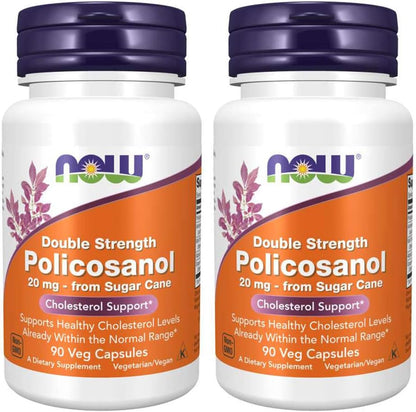 NOW Foods Policosanol Double Strength, 90 Vegetable Capsules (Pack of 2)