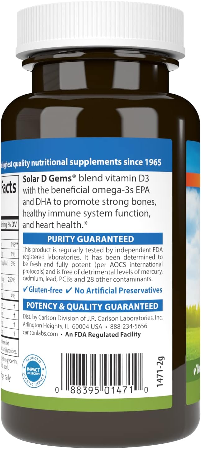 Carlson Labs Solar D Gems Vitamin D3, 2000 IU, 120 Softgels - görsel 3