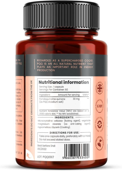 Triple Strength PQQ 30 mg – 60 Vegetable Capsules